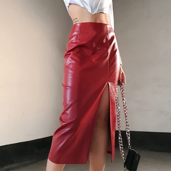 

New Fashion Women Split Wrap Skirt Sexy Ladies Casual High Waist Slim Pu Leather Bottom Skirt OL Dress 2019