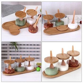 

3pcs Kitchenware Seasoning Jar Seasoning Box Glass Seasoning Rack Spice Pots Storage Container