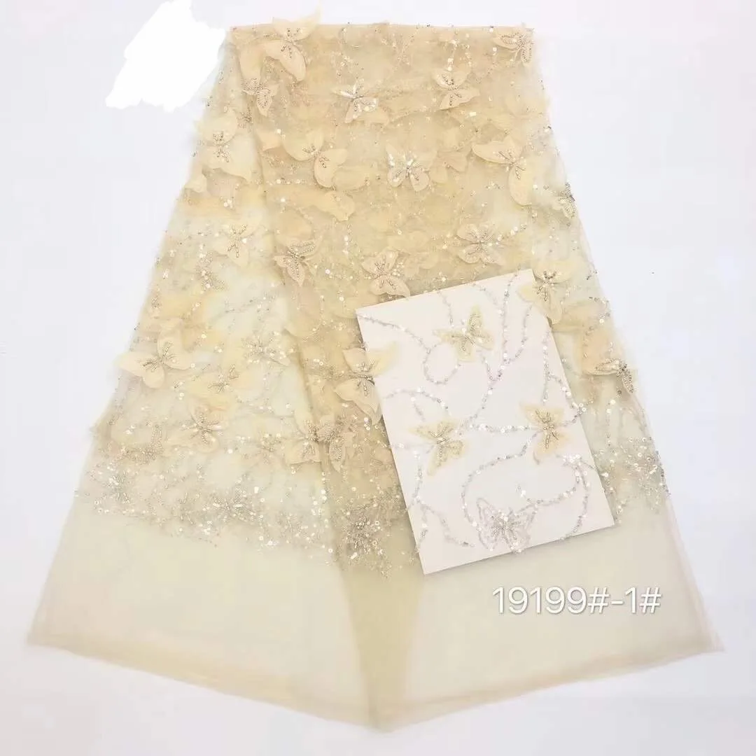 

African Lace Fabric 2021 High Quality Lace Heavy Bead Tube Lace Fabric French Net Lace For Wedding Bridal Dress j2117