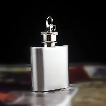 

100PCS/lot 1oz Mini Hip Flask Strap Stainless Steel Metal Portable Pocket Flagon Alcohol Wine Bottle With Keychain