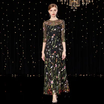 

2020 Black Floral Half Sleeves Mother of the Bride Dresses Embroidery Formal Evening Dress Wedding Guests Mother Gown Formal New