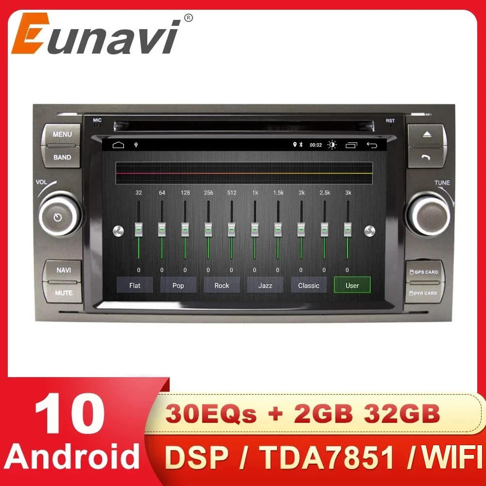 Eunavi 2 din Автомобильный мультимедийный плеер Android 10 авто DVD GPS Радио для Ford Mondeo S max Focus