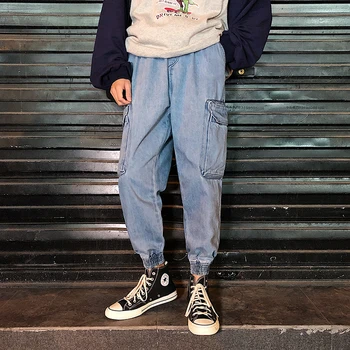 

New Jeans Men Fashion Washed Solid Color Casual Multi-pocket Denim Tooling Denim Trousers Man Streetwear Hip-hop Loose Jeans