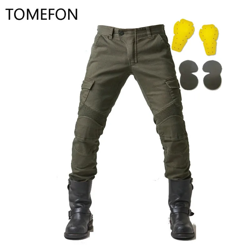 KOMINE UBS06 брюки для отдыха мотоцикл мужские внедорожные джинсы для улицы/брюки для верховой езды с защитное оборудование наколенники - Цвет: Армейский зеленый