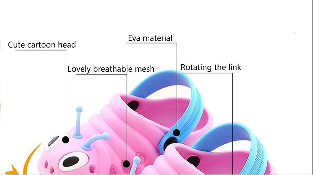 Модные детские садовые шлепанцы с изображением гусеницы; детские шлепанцы для мальчиков и девочек; Легкие пляжные сандалии с дырками; детская яркая домашняя Уличная обувь