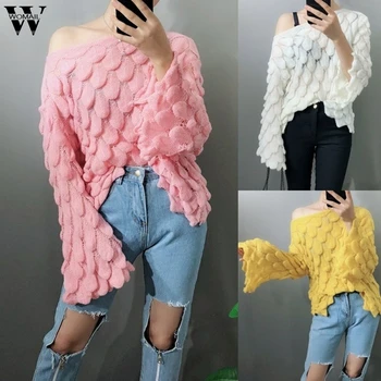 

Womail Sweater Women 2019 Autumn Winter Knitted Sweater Casual Feather Soft Off-Shoulder Sweater Jumper Fashion Pullovers 88