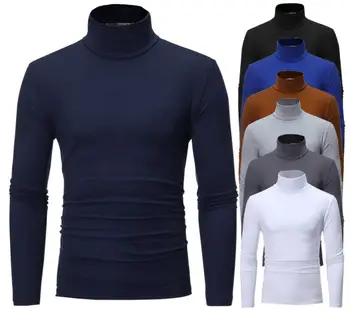 

Autumn and winter new high collar solid color t-shirt men's slim long sleeve T-shirt bottoming shirt
