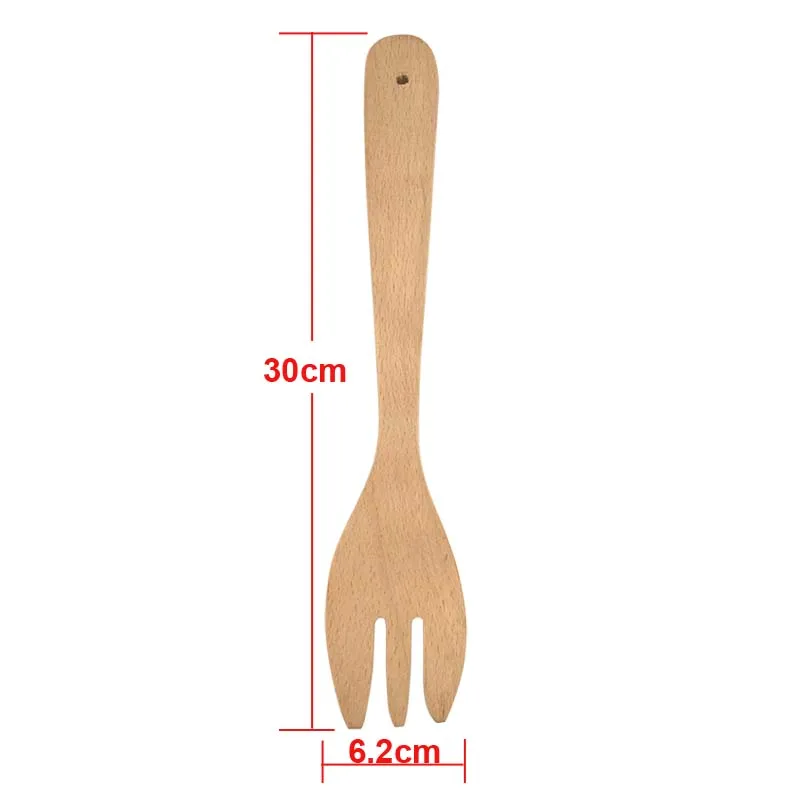 Wooden Salad Servers Bamboo For Spoon Spatula 30cm Cooking Mixing Stirring Kitchen Tool Natural Beech Wood Utensils