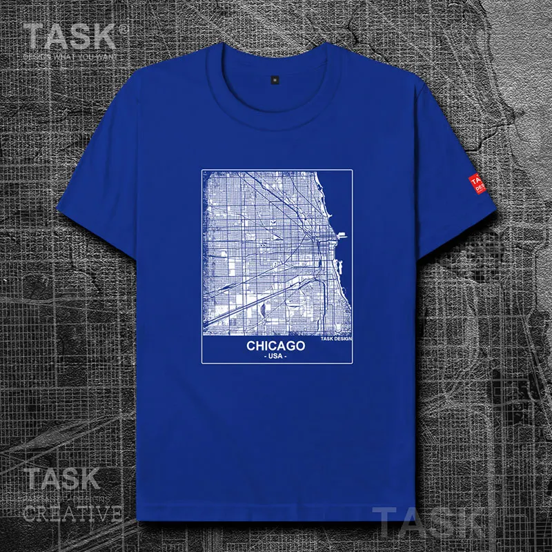 Футболка мужская хлопковая однотонная с принтом Карта города Чикаго | Мужская