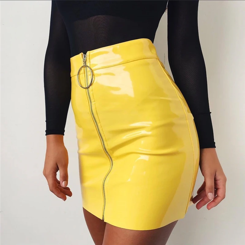 

Ladies Women Skirts High Waist Pleated Zipper Solid White Black Stretch Short Pencil Bodycon Mini Skirt