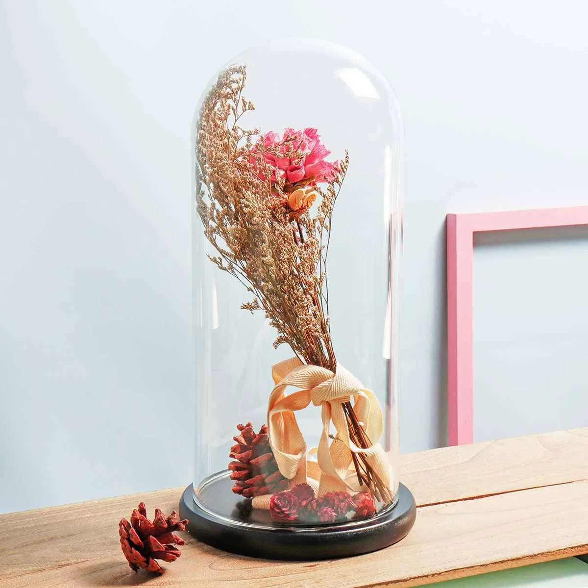 Стеклянный Глобус прозрачный купол крышка Cloche Bell Jar бессмертный цветок Роза Защитная Ваза деревянная база Свадебные украшения дома подарки
