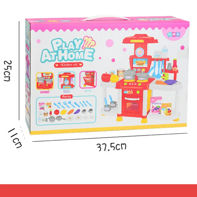 Kids Kitchen Toy Kitchen Utensils Simulate Light Sound Play-House Tableware Toy Dishes Cookware Kitchen Set for Kids Girl Toys