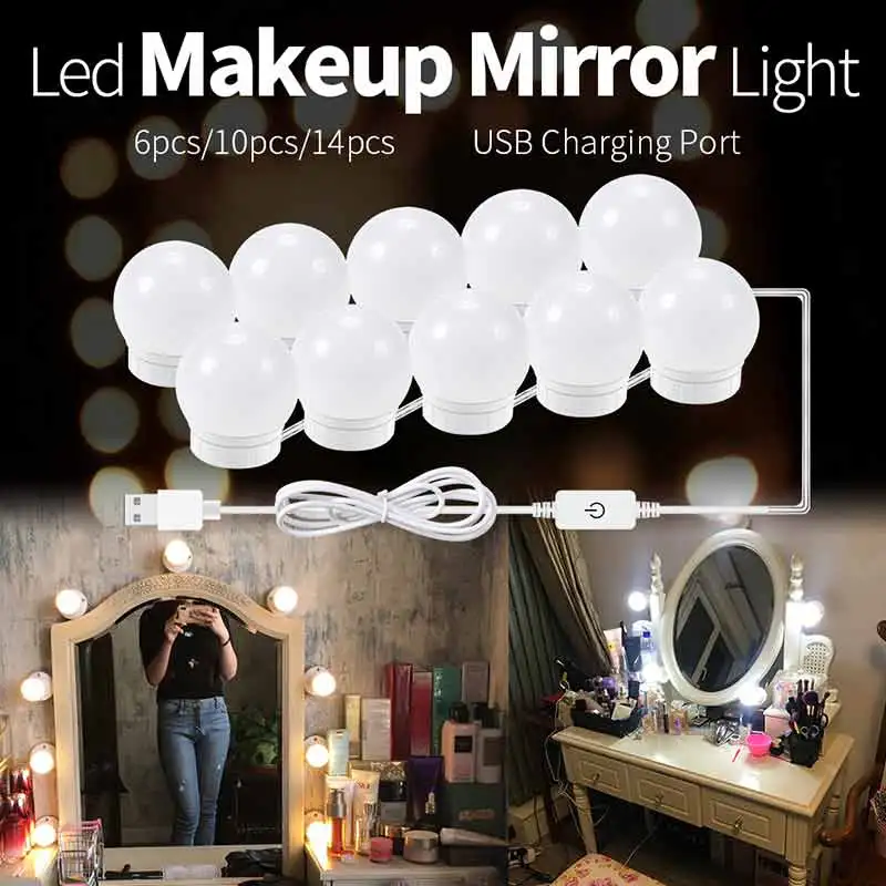 

Makeup Mirror Light Dimmable Dressing Table Bathroom Led Wall Lamp USB MakeUp Vanity Lighting Charging Port Brightness lights