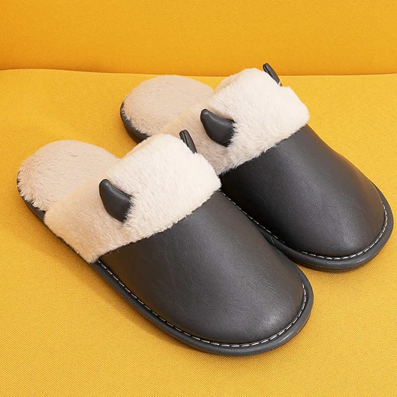 

Women slippers for Home Animal horns Female slippers Plush PU Waterproof Bedroom shoes Unisex Large size 43-46
