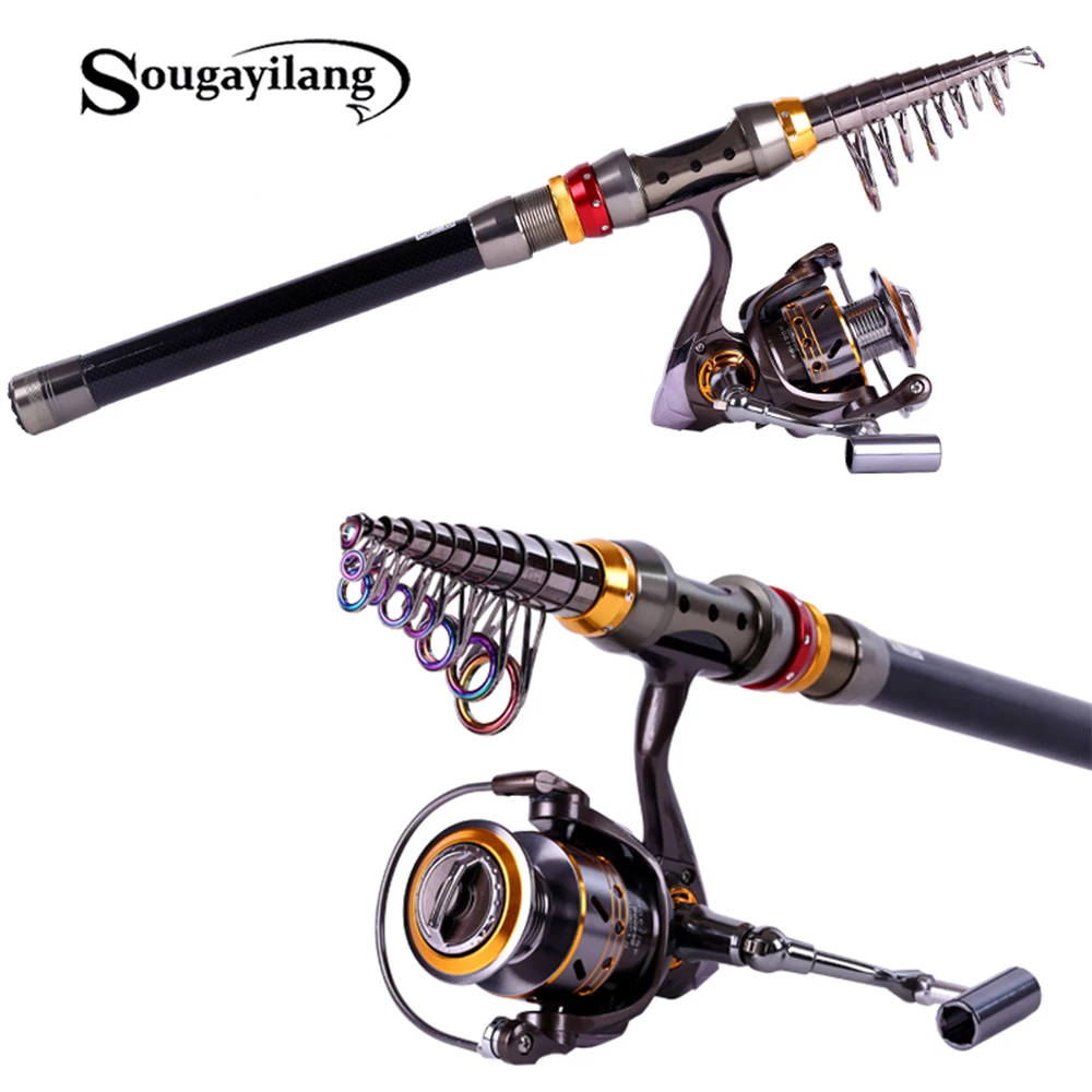 Telescopic Carbon Fiber Spinning Fishing Rod and Reel Combo Full Kits Pole US 