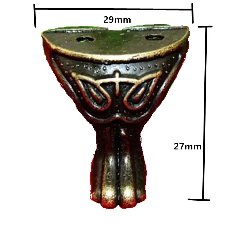 Розничная торговля опора из цинкового сплава, Декоративные ножки, винтажная деревянная фурнитура для мебели, угловой шкаф, серебристая бронза, 29*27 мм, 1 шт