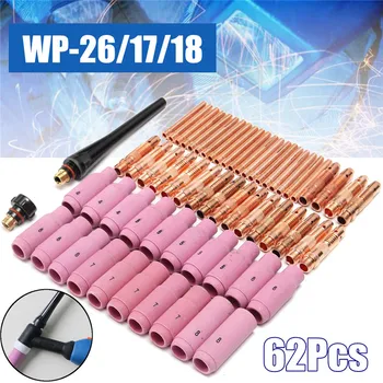 

62Pcs TIG Welding Torch Ceramic Copper Nozzle Pyrex Cup for Welding Machine WP-26/17/18 Kit