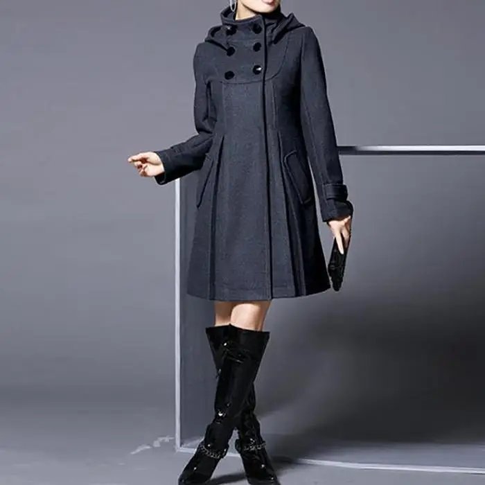 Женское модное шерстяное пальто, куртка, средней длины, теплое, повседневное, длинное, мульти-размер, ТРАПЕЦИЕВИДНОЕ, повседневное, офисное, одноцветное