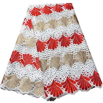 

White and Red Swiss Lace Black Yellow Nigerian Wedding Lace Fabrics High Quality Lace Hollow Out Embroidered Cotton Material
