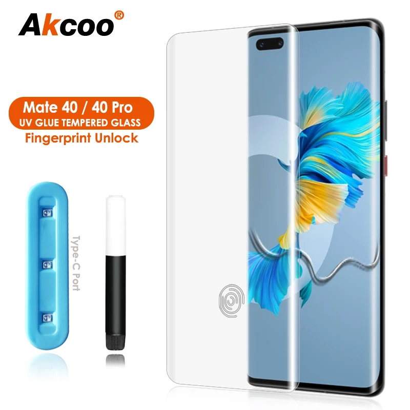 

Akcoo for Huawei Mate 40 Pro Screen Protector UV Glass Film Full Screen Glue for Mate40 Tempered Glass Case Friendly RS Cover