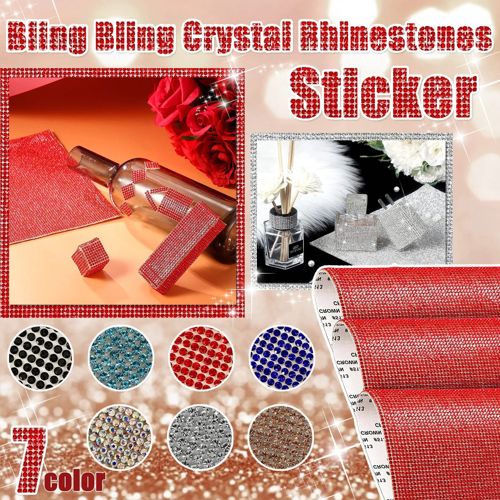 Rhinestones Sticker Crystal Flatback Rhinestones Glue Fix Bling Bling Crystal Rhinestones Sticker DIY Car Decoration Sticker 1PC 