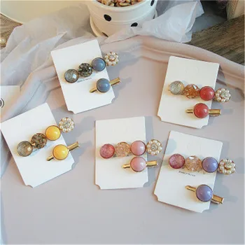 

New Japanese Candy Color Crystal Ball Hairpin Pearl Rhinestone Hairpin Set Bangs Clip Word Clip Side Clip