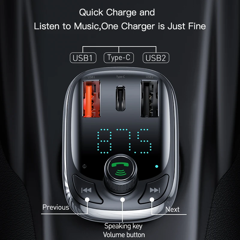 Baseus Quick Charge 4,0 автомобильное зарядное устройство для телефона fm-передатчик Bluetooth автомобильный аудио-mp3-плеер быстрое двойное USB Автомобильное зарядное устройство для телефона
