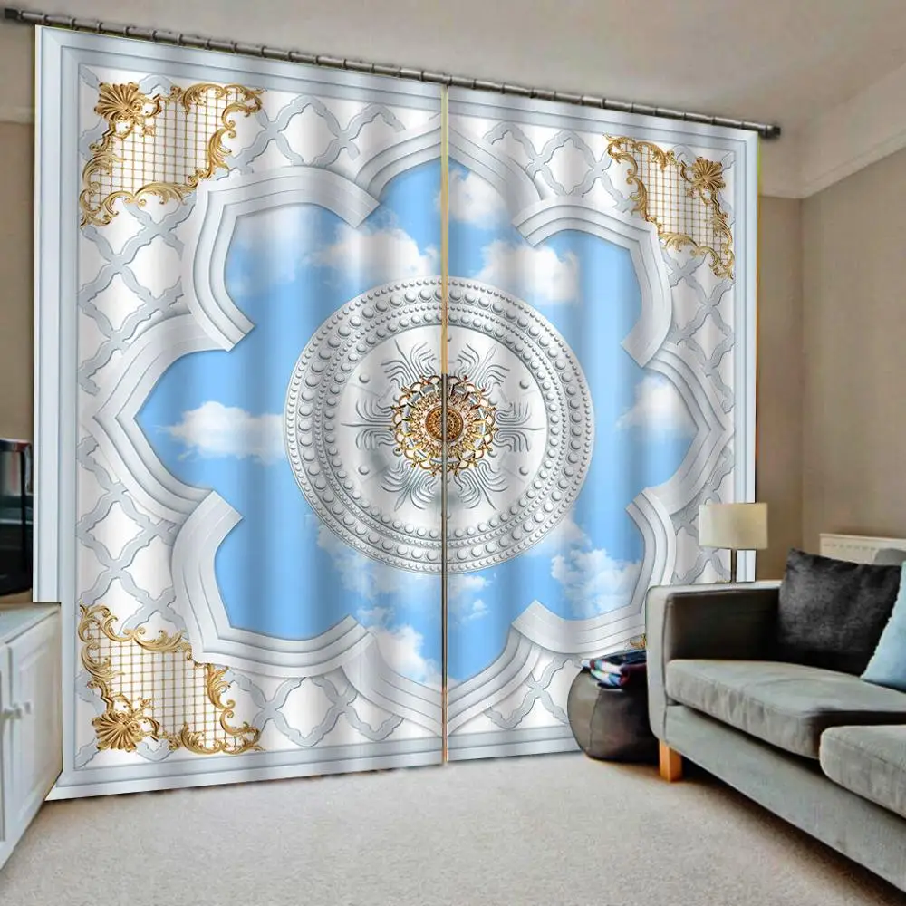 2019 высококачественные занавески в европейском стиле голубое небо и белые облака