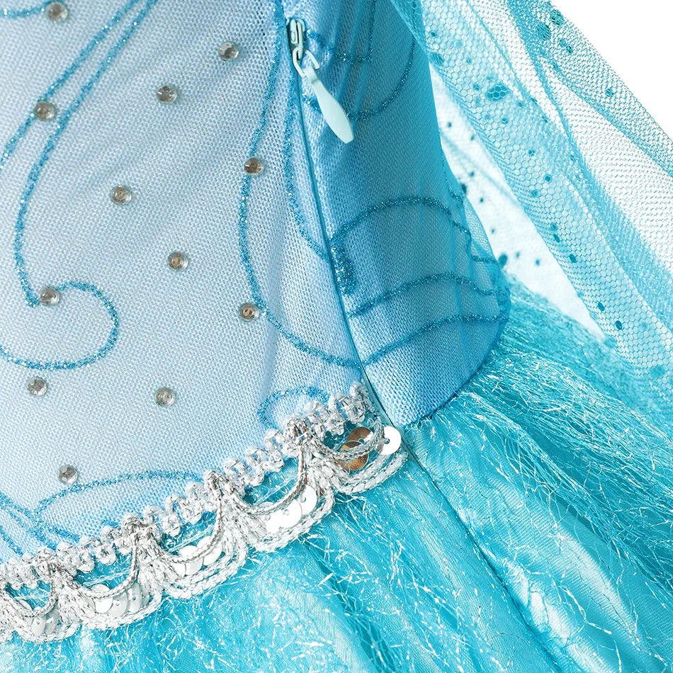VOGUEON/платье принцессы Эльзы для маленьких девочек; карнавальный костюм Снежной Королевы для хеллоуина с длинными рукавами; Пышное Платье с бусинами и длинным шлейфом