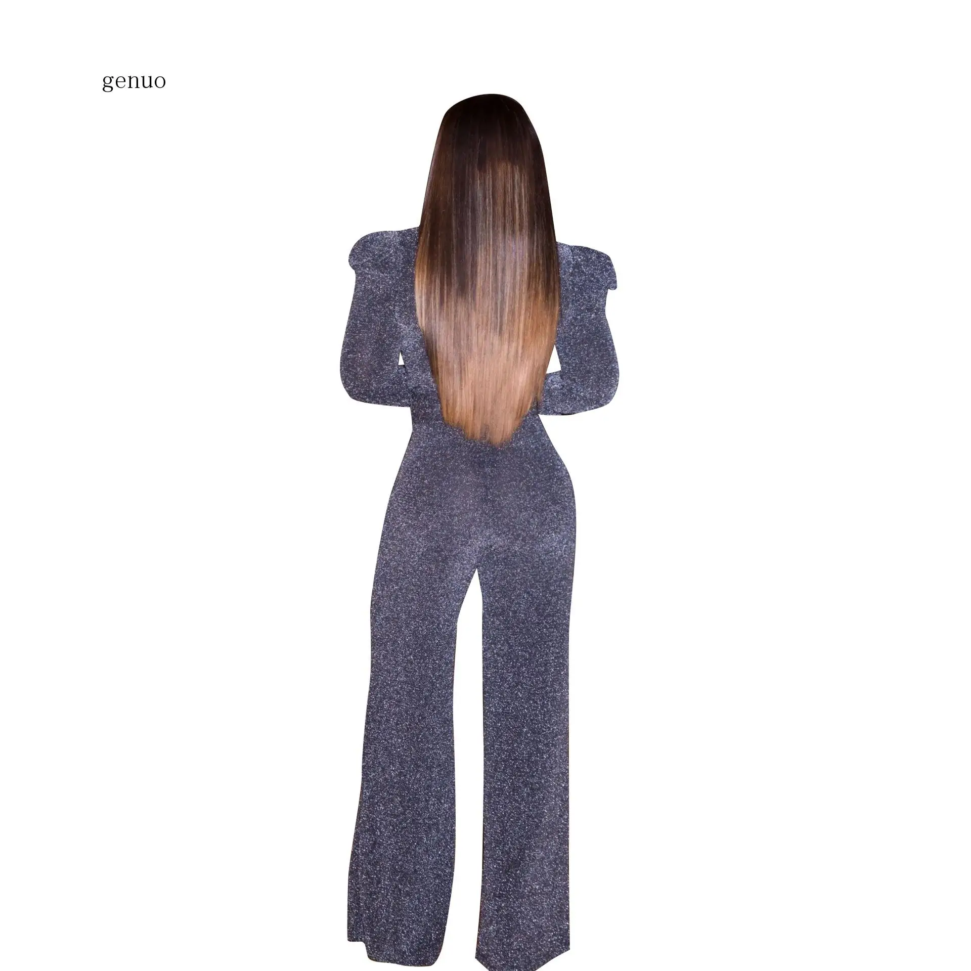 2020 Sexy Shiny Bodycon Jumpsuit Club Party Night Overalls Sexy Elegant One Piece Long Sleeve Deep V Neck Romper Women Jumpsuits