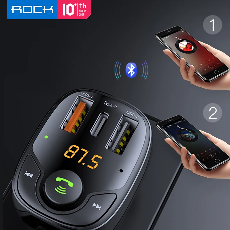 Автомобильный FM трансмиттер ROCK B301 Bluetooth USB PD быстрая зарядка мониторинг для