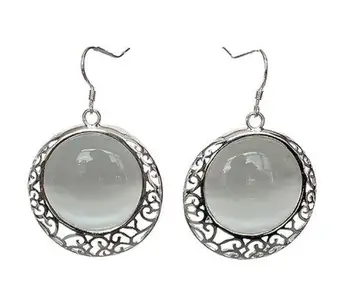 

Vintage Natural White Opal Cat Eye 925 Sterling Silver Earrings 11/5"