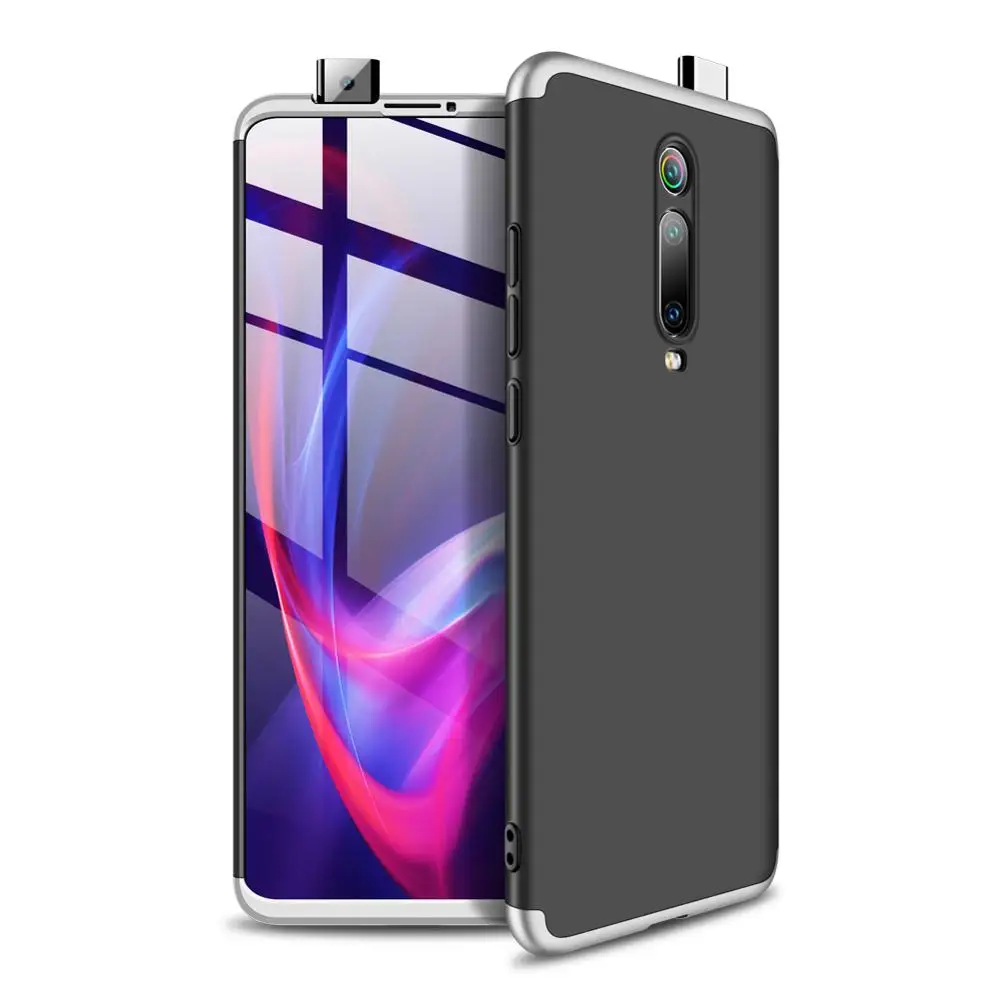 Black and Silver 360 чехол с полной защитой для mi 9 T Pro Red mi K20 Pro, чехол для телефона 3 в 1, матовый пластиковый жесткий чехол на заднюю панель для Xiaomi mi 9 T K 20 Pro - Цвет: Black and Silver