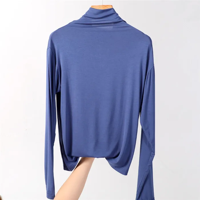 denim blue Эластичная хлопковая Водолазка с длинным рукавом женская футболка топы тонкие женские футболки базовые футболки приталенные базовые футболки размера плюс - Цвет: denim blue