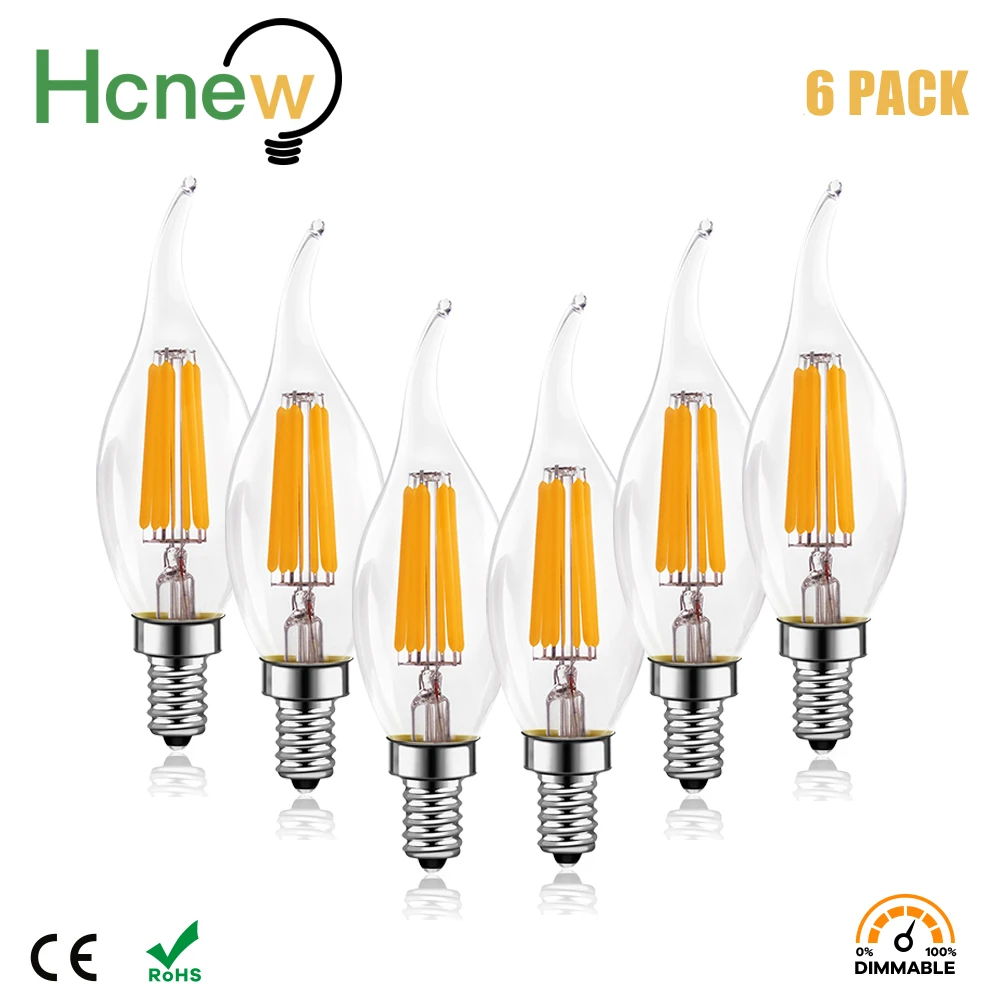 6er Pack E14 Kerze LED Lampe für Kronleuchter 4W Warmweiss - 6er Pack E14 Gl 