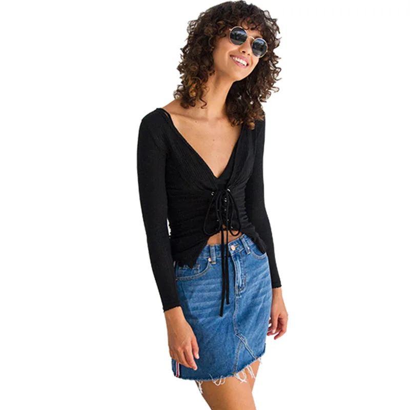 

Fashion Women Long Sleeve Sexy V-neck Tops Slim T-shirt Korean Clothes