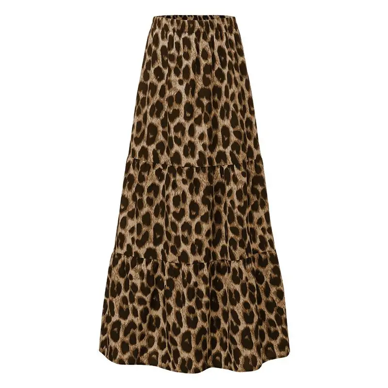 Сексуальные женские юбки макси с леопардовым принтом, ZANZEA, Весенняя повседневная юбка с эластичной резинкой на талии для женщин, Faldas Saia Robe размера плюс - Цвет: Brown