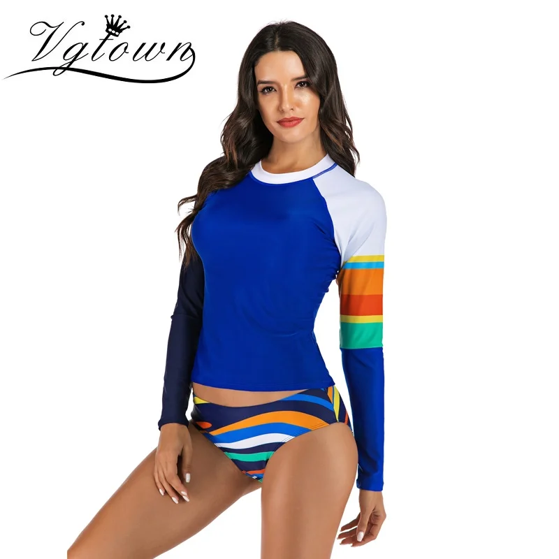 Женский Пляжный купальный костюм для серфинга дайвинга Rashguard Солнцезащитная УФ шторка защита Купальный костюм пэчворк с длинным рукавом из двух частей купальный костюм