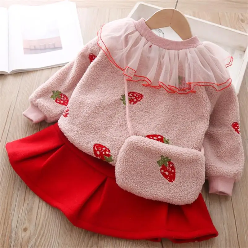 Зимний Детский костюм г. Весна-осень, корейский милый кукольный берет для девочек, плюшевая рубашка клетчатая юбка двухкомпонентная Одежда для девочек - Цвет: Style 5