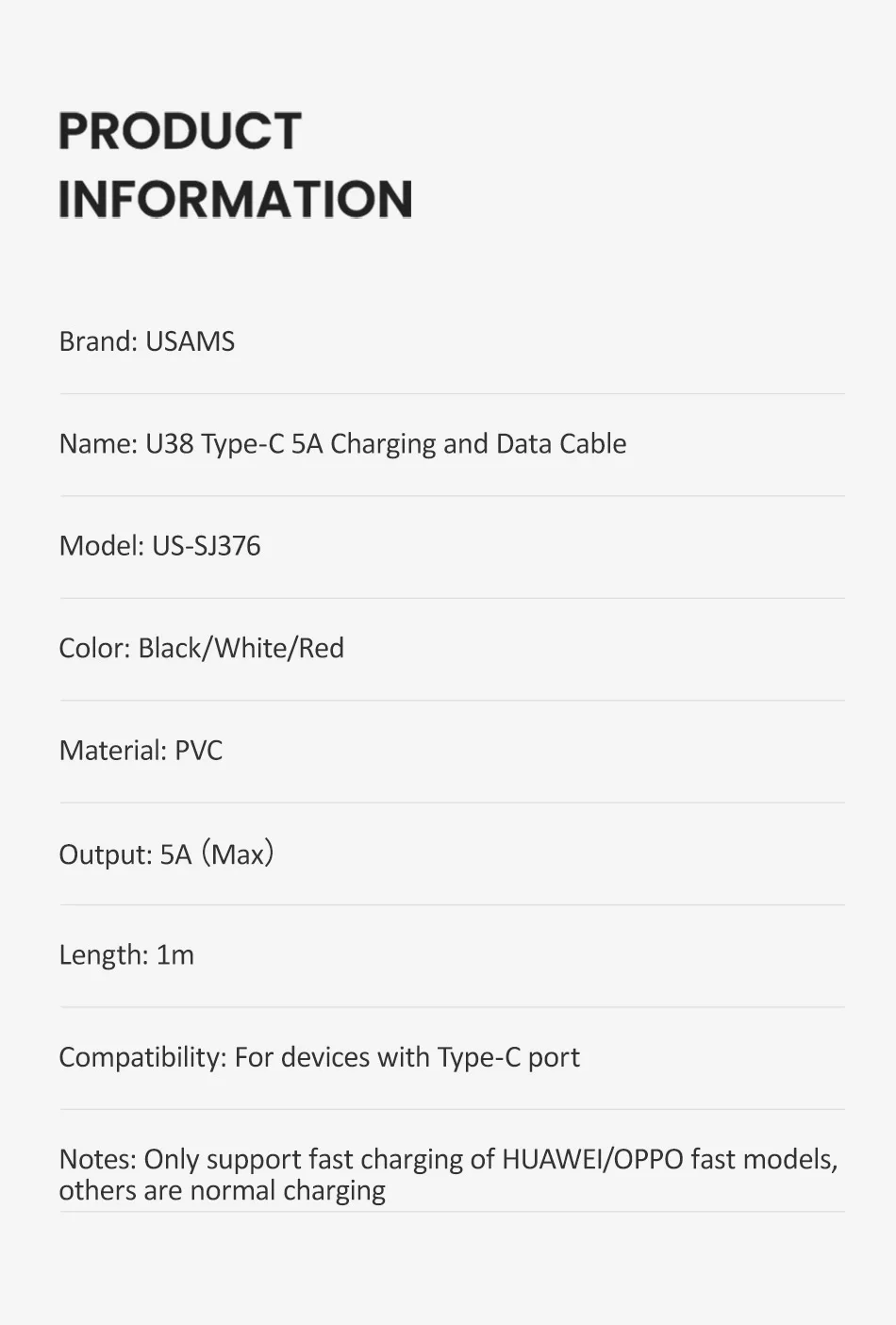 USAMS 5A usb type-C кабель для samsung huawei P30 Pro USB C мобильный телефон Быстрая зарядка зарядный кабель провод для Xiaomi type-C линия