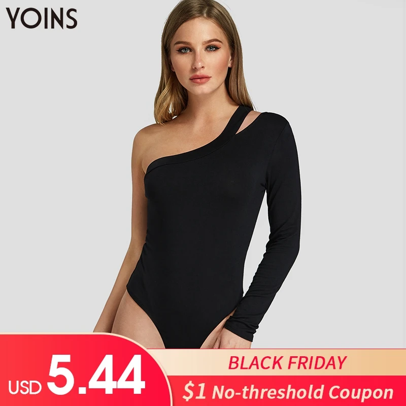 

YOINS 2019 Spring Summer Sexy Bodycon Bodysuit Long Sleeves One Shoulder Basic Overalls Women Body Top Party Club Wear Ladies