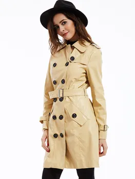

Women Spring PU Trench Beige Warm Winter Double-breasted Belt Washable Leather Female Elegant Fashion New Outwears