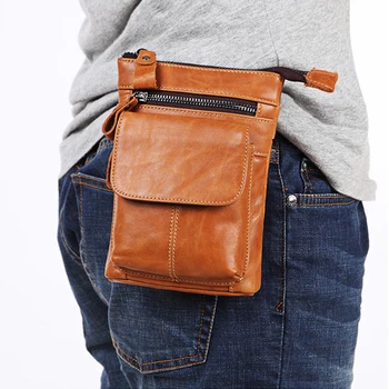 

Men Waist Belt Bag Hook Hoop Holster Bag Male Travel Purse Mobile Phone Pouch Waist Bag Cover Case Genuine Leather Material