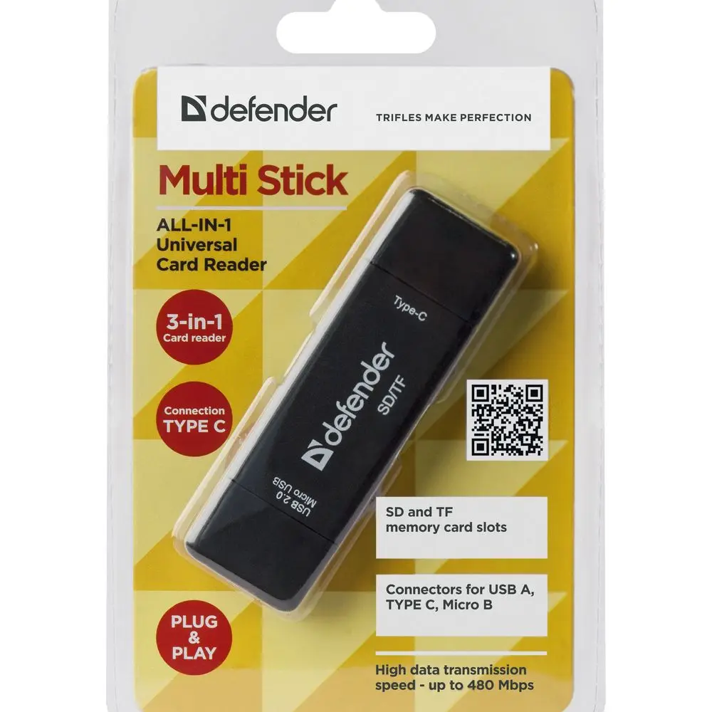 Универсальный картридер Defender Multi Stick USB2.0 TYPE A/B/C- SD/TF