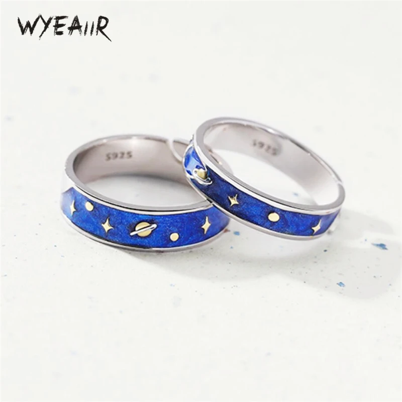 Sole Memory Blue Drip Glaze Stars Moon Sky Стерлинговое Серебро 925 пробы женские изменяемые