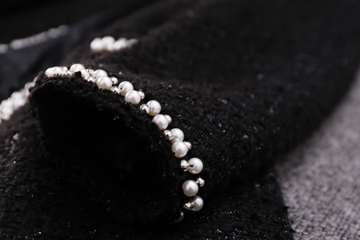 Beaded Tweed Coats And Jackets Women Round Collar Long Sleeve High Street Woolen Coat Long Jacket Casaco Feminino Female