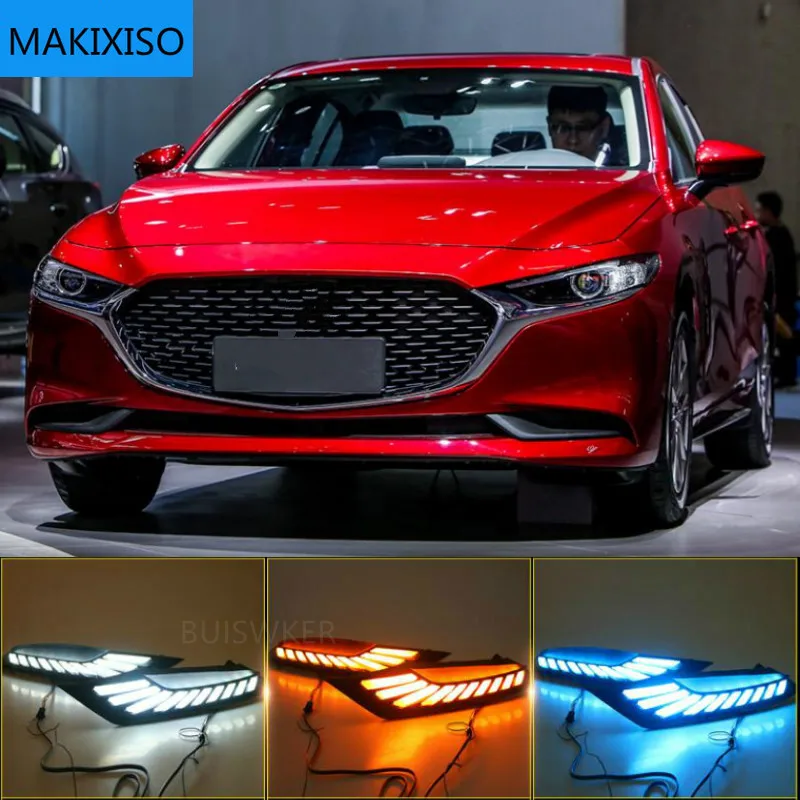 

Дневные ходовые огни для Mazda 3 axela, Светодиодные Автомобильные дневные ходовые огни, противотуманные фары с затемнением и указателем поворота, реле, 2 шт., 2019, 12 В