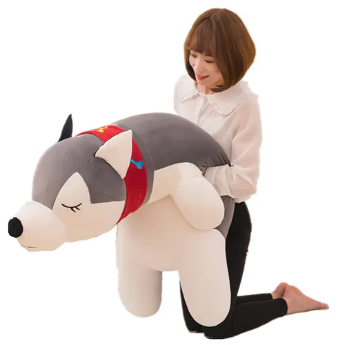 Fancytrader 51'' Giant Stuffed Husky Dog Hugging Pillow Toy Big Stuffed Animal Lying Husky Dog Toy Kids Gift 130cm 2 Colors (1)