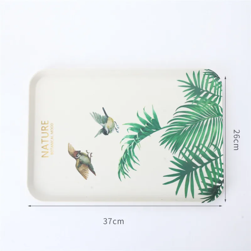 1 pcs Rectangle Fruit Bamboo Fiber Plates Storage Tray Family Dessert Dish Snack Dish Party Home Maintenance Tray Plate petisco - Цвет: Medium Bird