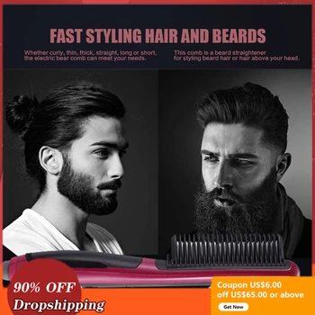 

Anti Tatic Ceramic Straightening Hot Comb Hair Straightener iron Pro LCD Heating Electric Ionic Fast Safe Beard Straightener